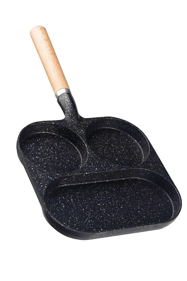 Çok Amaçlı 3 Bölmeli Döküm Granit Tava Üç Bölmeli Tava 3 Gözlü Yumurta Omlet Krep Pankek Tavası